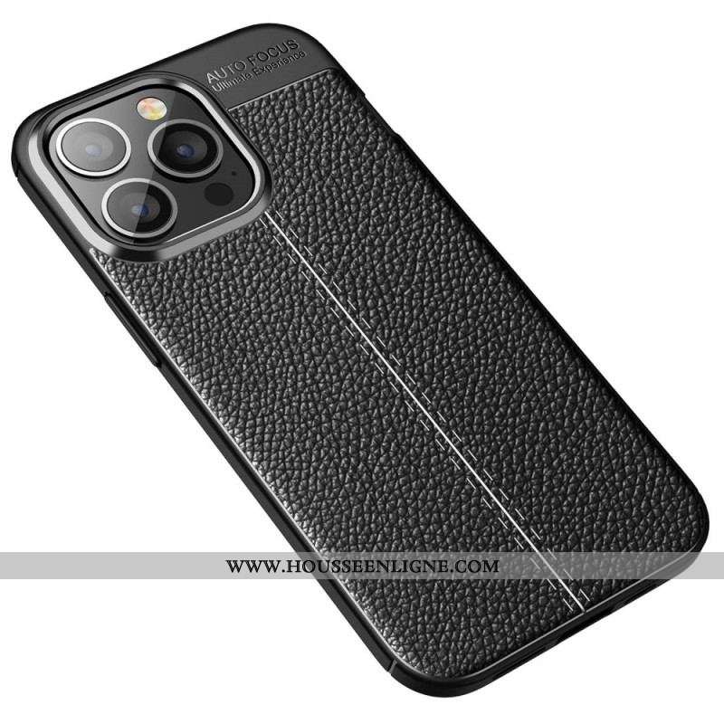 Coque iPhone 14 Pro Max Effet Cuir Litchi Double Line