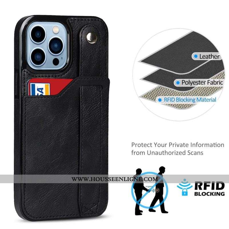 Coque iPhone 14 Pro RFID Porte-Cartes avec Sangle