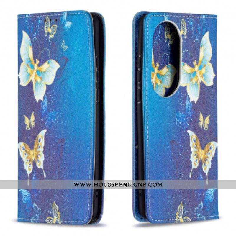 Flip Cover Huawei P50 Pro Papillons Colorés