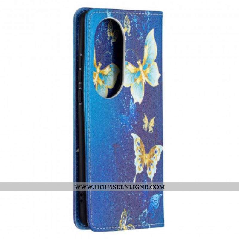 Flip Cover Huawei P50 Pro Papillons Colorés