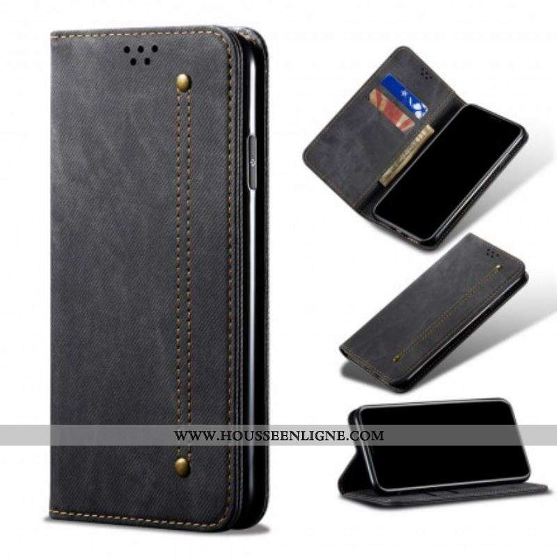 Flip Cover Oppo A15 Simili Cuir Texture Jeans