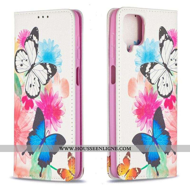 Flip Cover Samsung Galaxy A12 / M12 Papillons Colorés