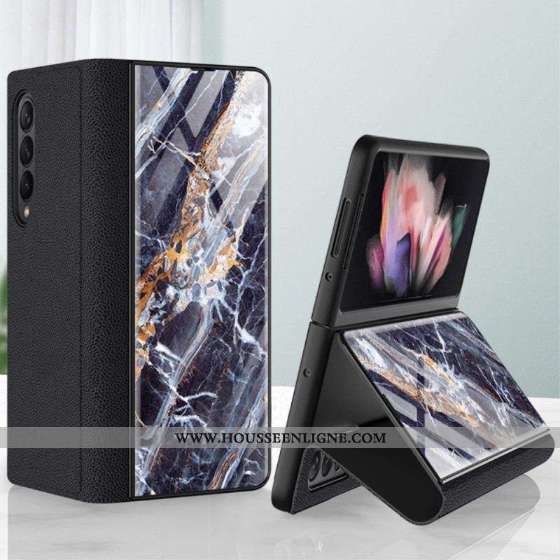 Flip Cover Samsung Galaxy Z Fold 3 5G Verre Trempé Effet Marbre