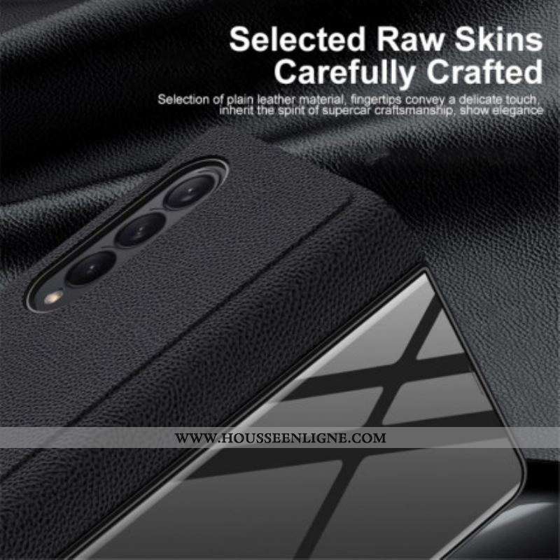 Flip Cover Samsung Galaxy Z Fold 3 5G Verre Trempé et Simili Cuir