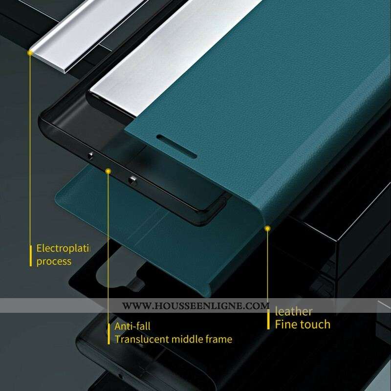 Flip Cover iPhone 13 Pro Simili Cuir Litchi Fermoir Magnétique
