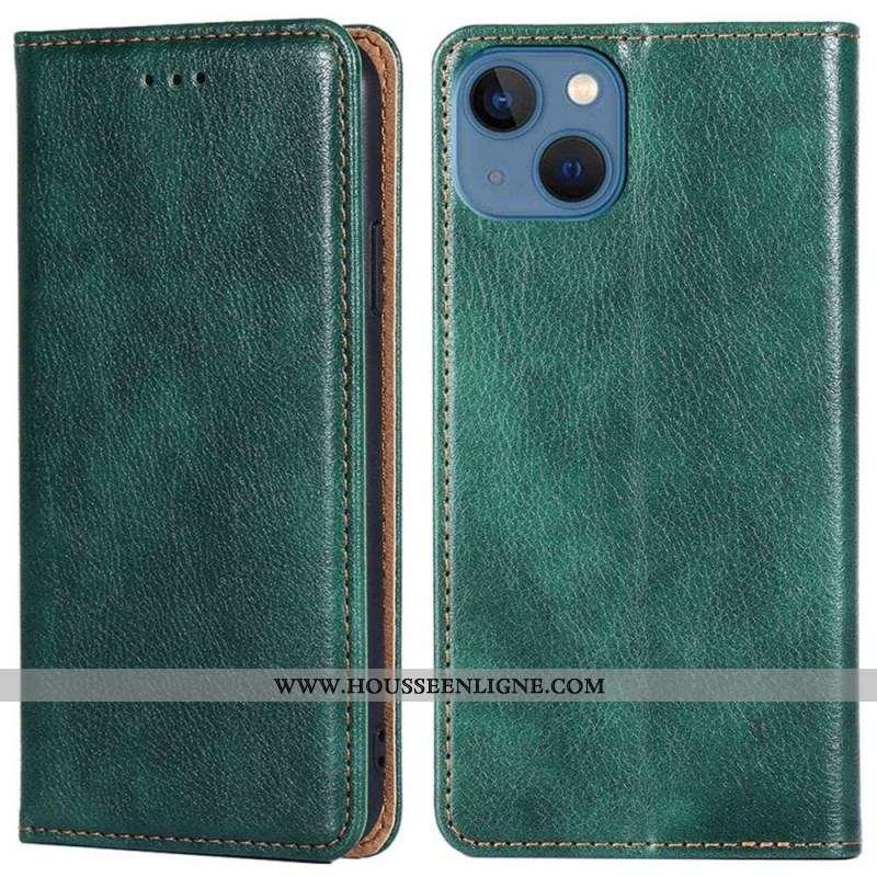 Flip Cover iPhone 14 Simili Cuir Coutures