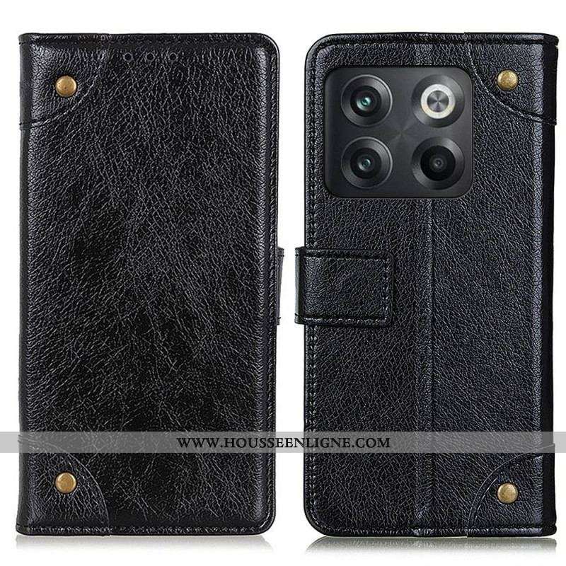 Housse OnePlus 10T 5G Style Cuir Nappa Rivets Vintage