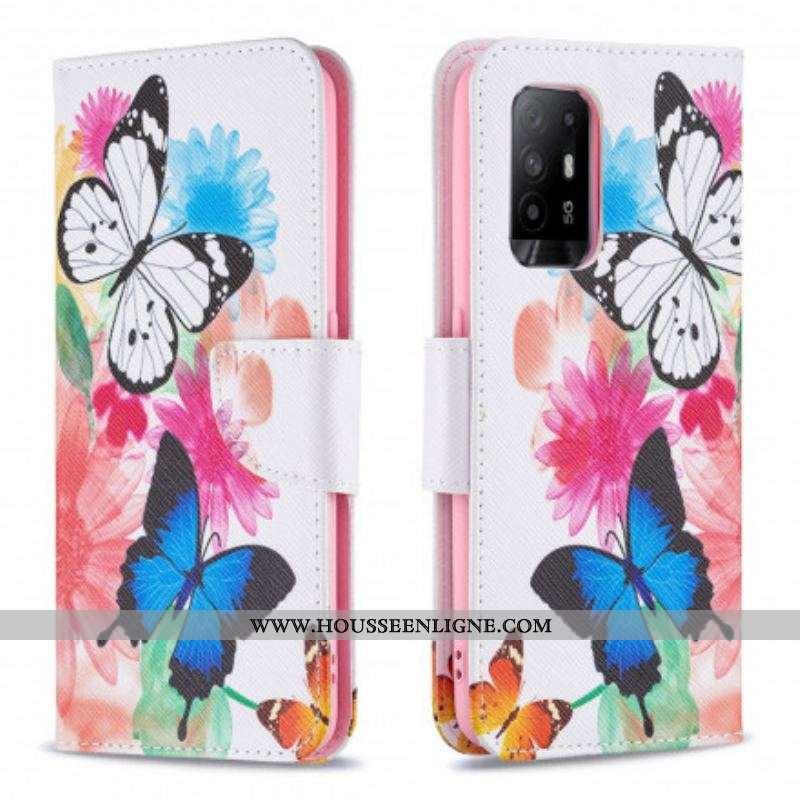 Housse Oppo A94 5G Papillons et Fleurs Peints