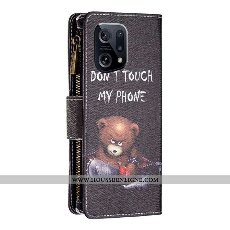 Housse Oppo Find X5 Poche Zippée Ours