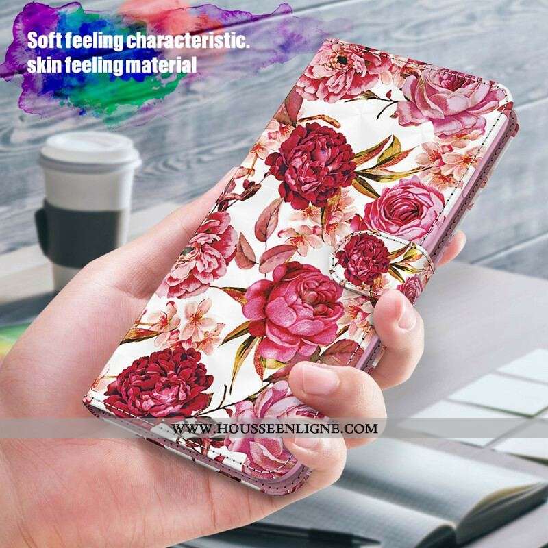 Housse Samsung Galaxy A12 / M12 Light Spot Roses avec Lanière