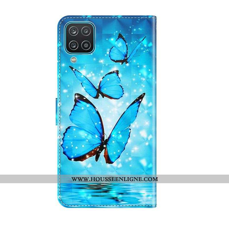 Housse Samsung Galaxy A12 / M12 Papillons Bleus Volants
