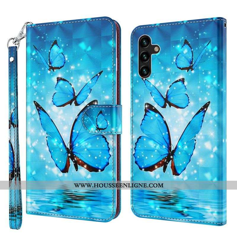 Housse Samsung Galaxy A13 5G / A04s Papillons Bleus Volants