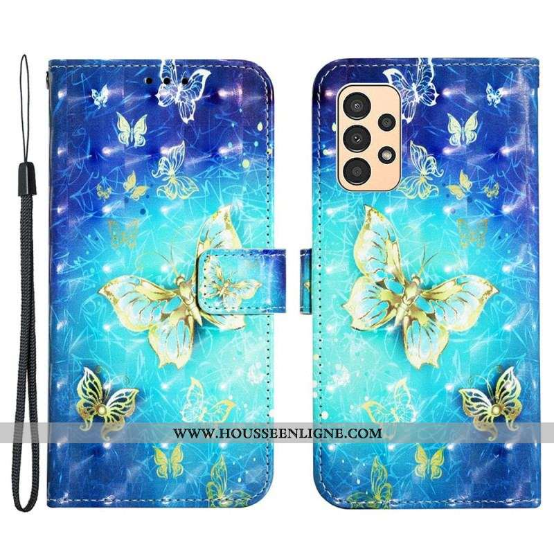 Housse Samsung Galaxy A13 Vol de Papillons à Lanière