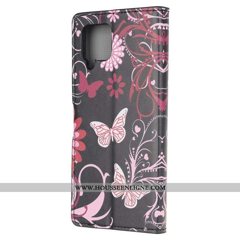 Housse Samsung Galaxy A42 5G Papillons et Fleurs