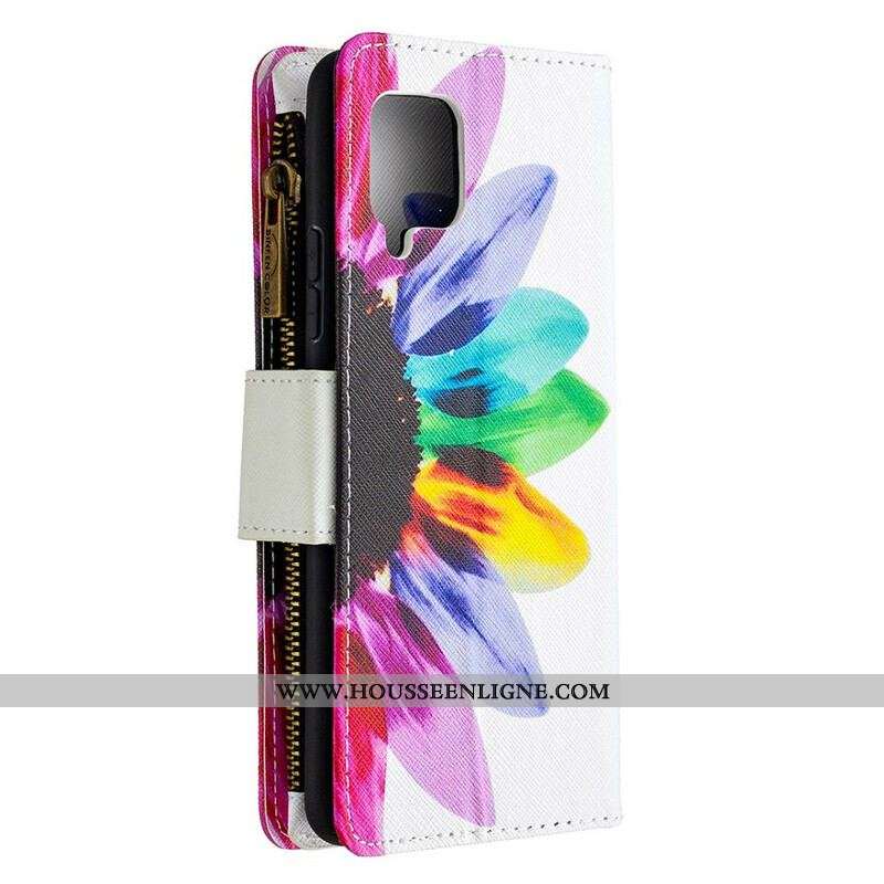 Housse Samsung Galaxy A42 5G Poche Zippée Fleur