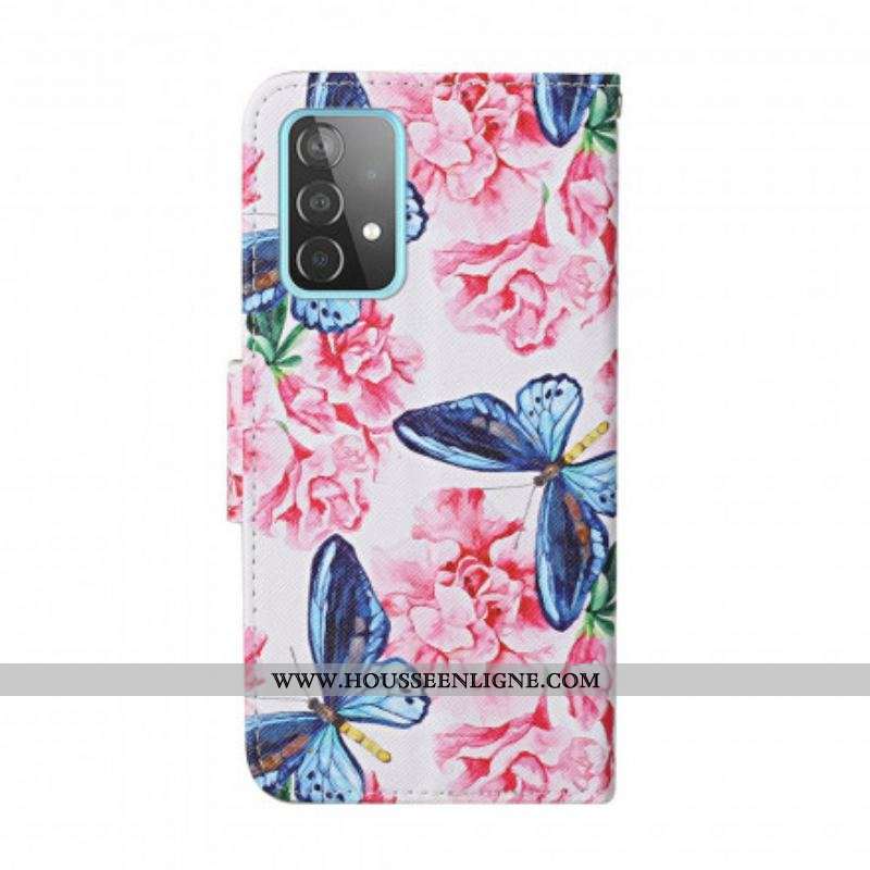 Housse Samsung Galaxy A52 4G / A52 5G / A52s 5G Papillons Floraux Lanière