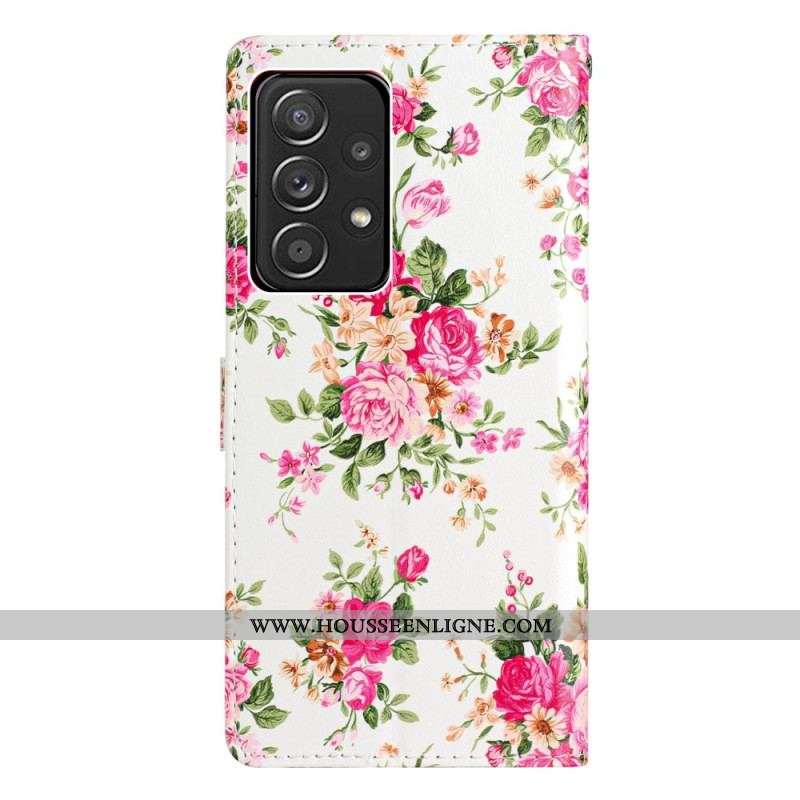 Housse Samsung Galaxy A53 5G Fleurs Liberty à Lanière