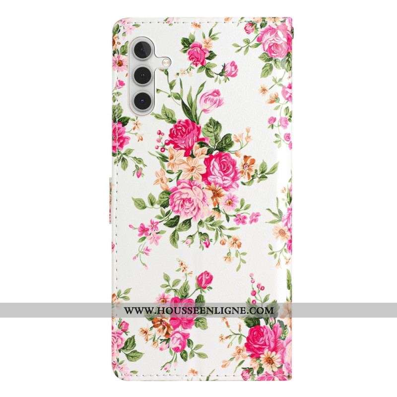 Housse Samsung Galaxy A54 5G Fleurs Liberty à Lanière