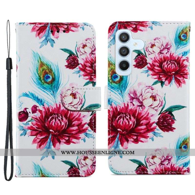 Housse Samsung Galaxy A54 5G Florale à Lanière