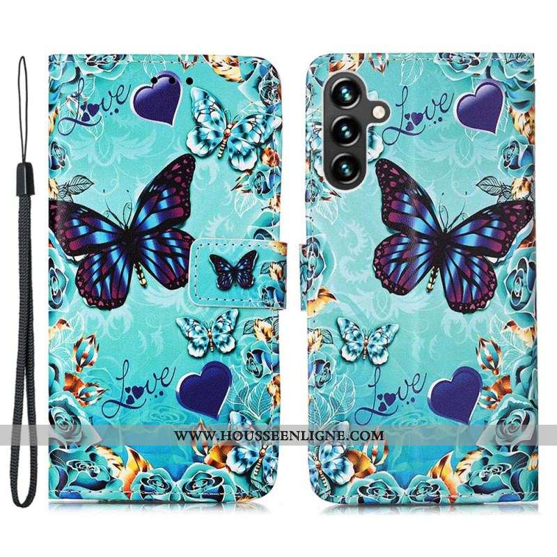 Housse Samsung Galaxy A54 5G Papillons Colorés à Lanière