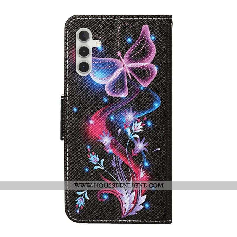 Housse Samsung Galaxy A54 5G Papillons de Nuit à Lanière