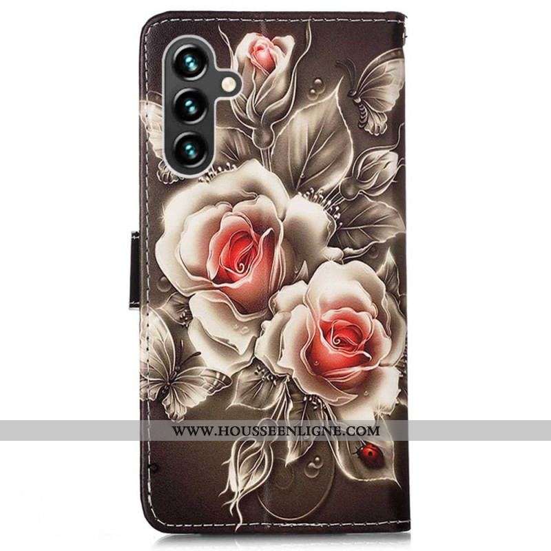 Housse Samsung Galaxy A54 5G Roses à Lanière