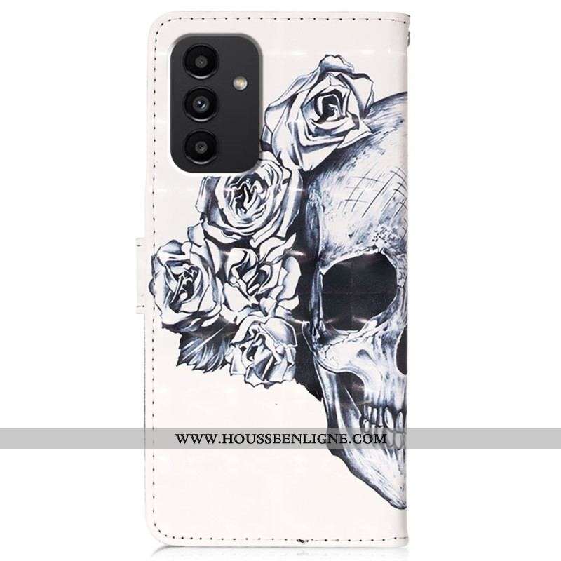 Housse Samsung Galaxy A54 5G Tête de Mort Fleurie à Lanière