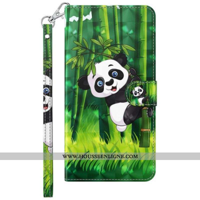 Housse Samsung Galaxy M13 Panda et Bambou avec Lanière