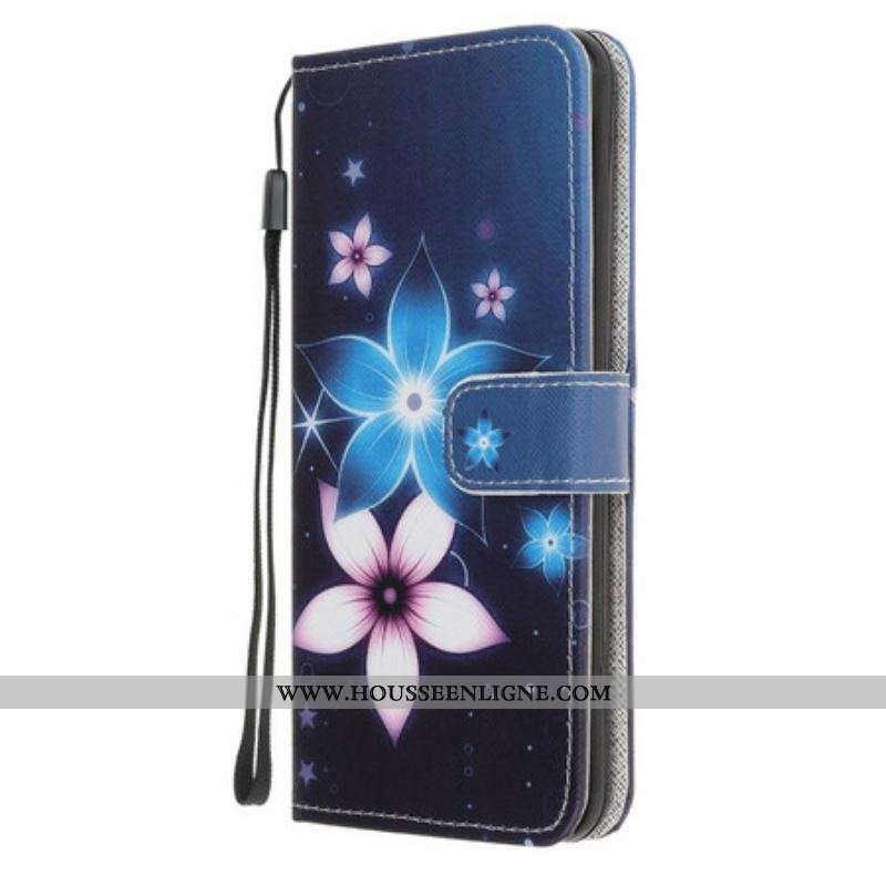 Housse Samsung Galaxy M21 Fleurs Lunaires à Lanière