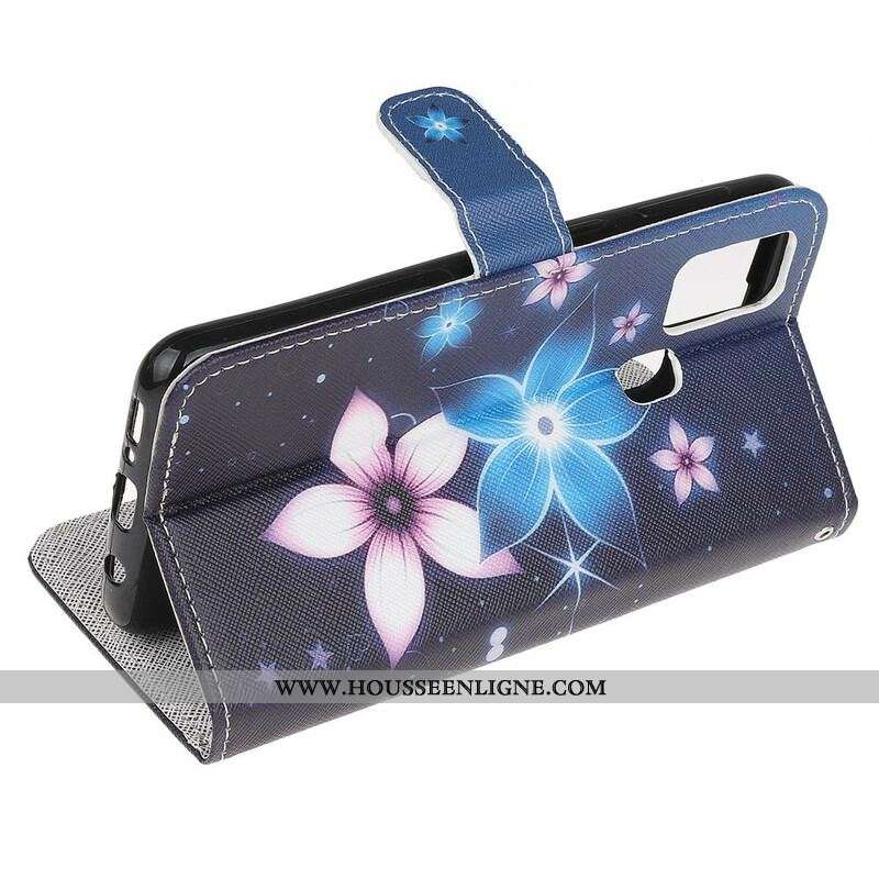 Housse Samsung Galaxy M21 Fleurs Lunaires à Lanière