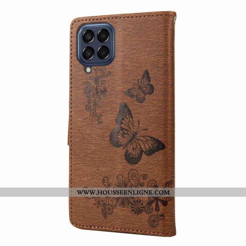 Housse Samsung Galaxy M53 5G Design Papillons à Lanière