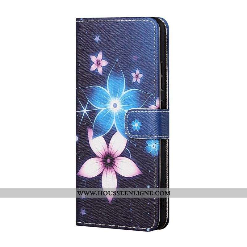 Housse Samsung Galaxy M53 5G Fleurs Lunaires à Lanière