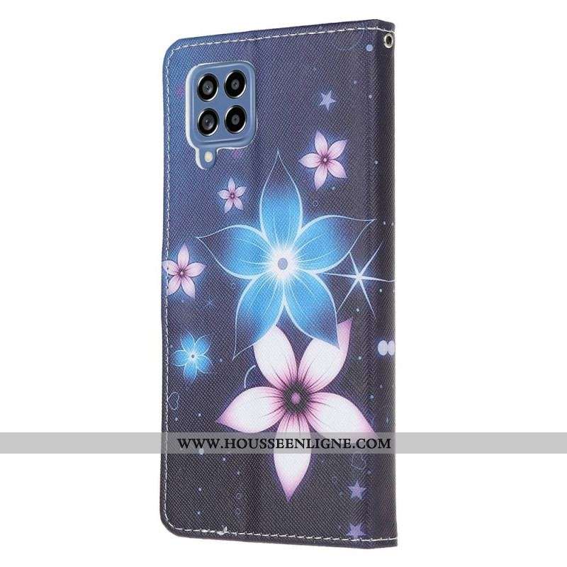 Housse Samsung Galaxy M53 5G Fleurs Lunaires à Lanière