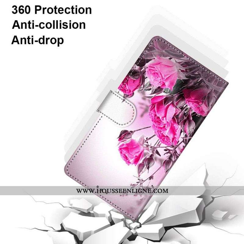 Housse Samsung Galaxy M53 5G Fleurs à Lanière