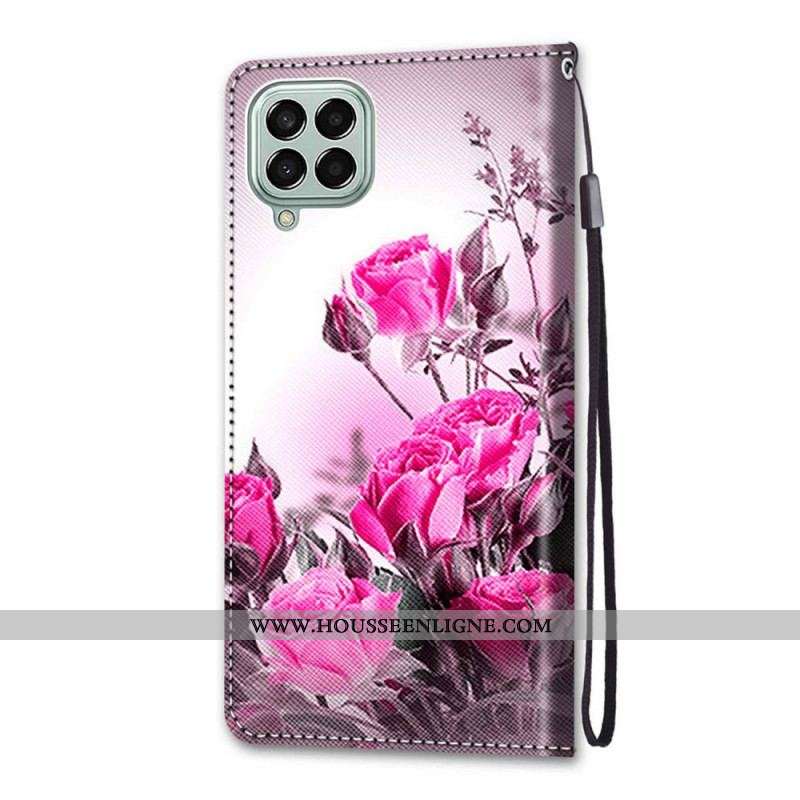Housse Samsung Galaxy M53 5G Fleurs à Lanière