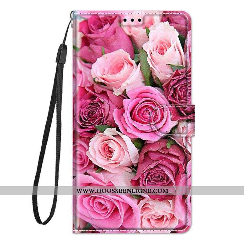 Housse Samsung Galaxy M53 5G Roses avec Lanière