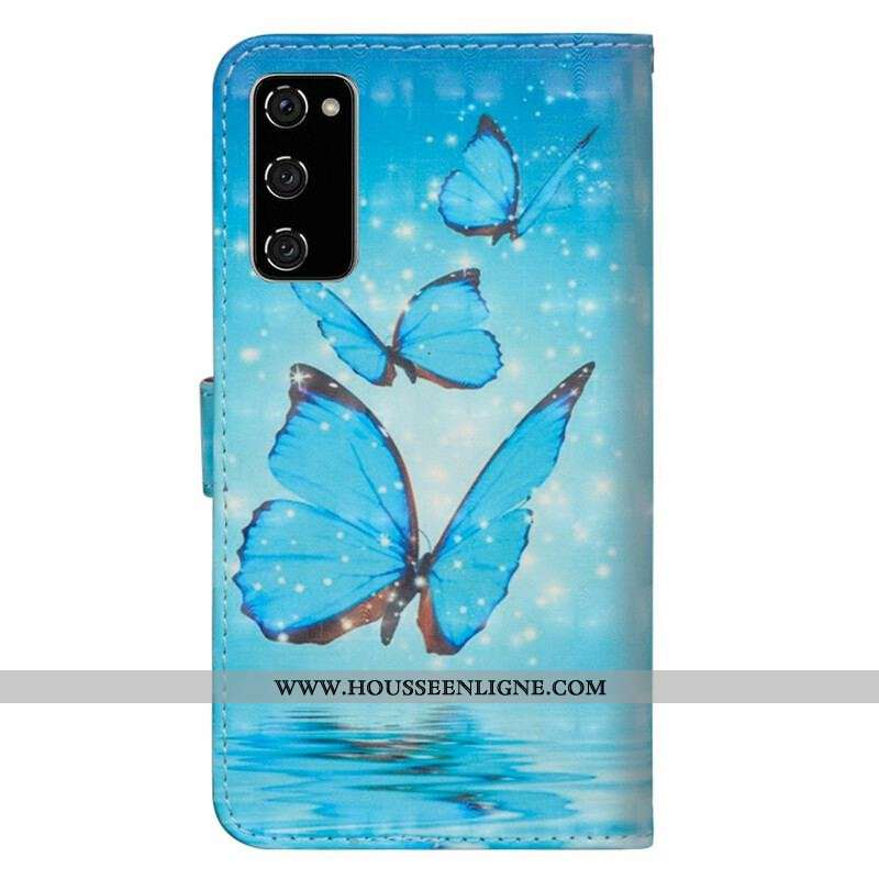 Housse Samsung Galaxy S20 FE Papillons Bleus Volants