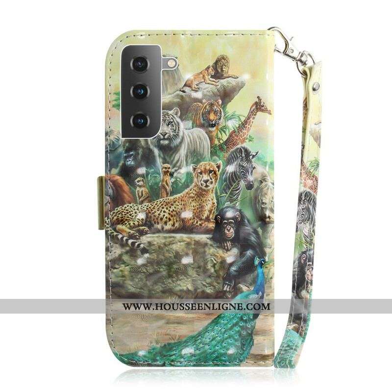 Housse Samsung Galaxy S21 5G Animaux Safari à Lanière