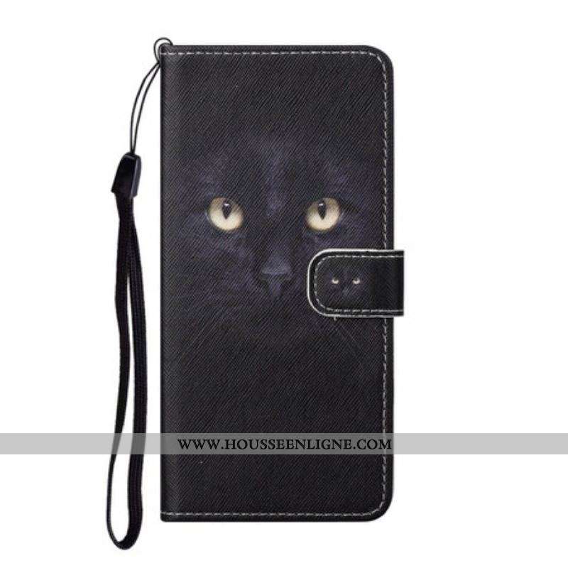 Housse Samsung Galaxy S21 5G Yeux de Chat Noir à Lanière