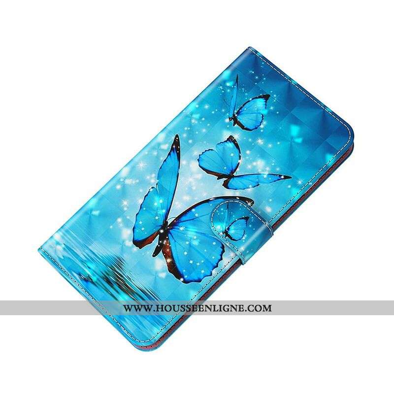 Housse Samsung Galaxy S21 FE Papillons Bleus Volants