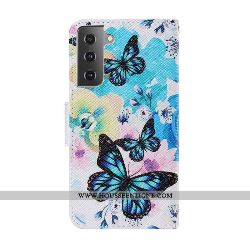 Housse Samsung Galaxy S21 FE Papillons et Fleurs d'Été