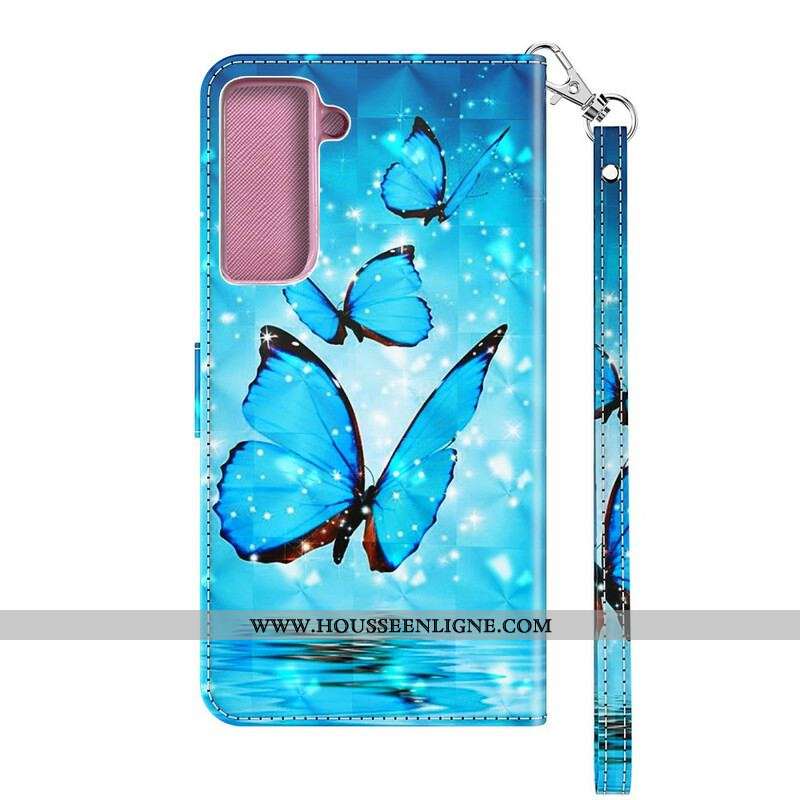 Housse Samsung Galaxy S21 Plus 5G Papillons Bleus Volants