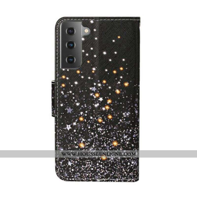 Housse Samsung Galaxy S21 Plus 5G Étoiles et Paillettes avec Lanière