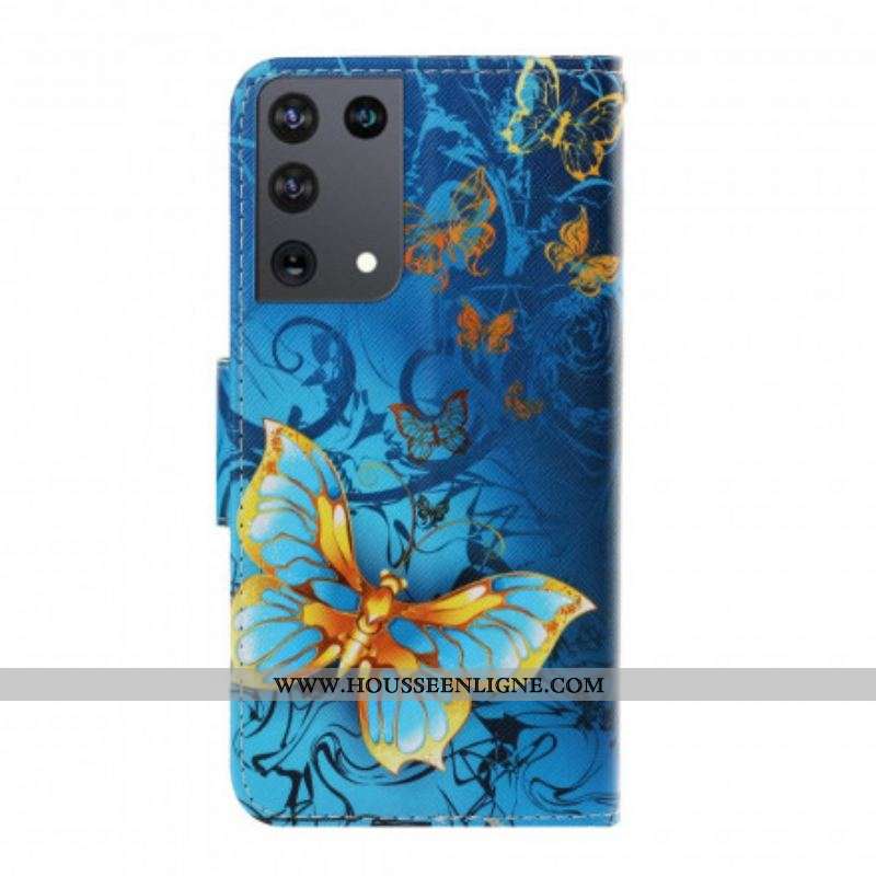 Housse Samsung Galaxy S21 Ultra 5G Variations Papillons à Lanière