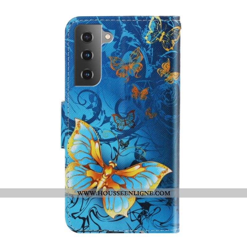Housse Samsung Galaxy S22 Plus 5G Variations Papillons à Lanière