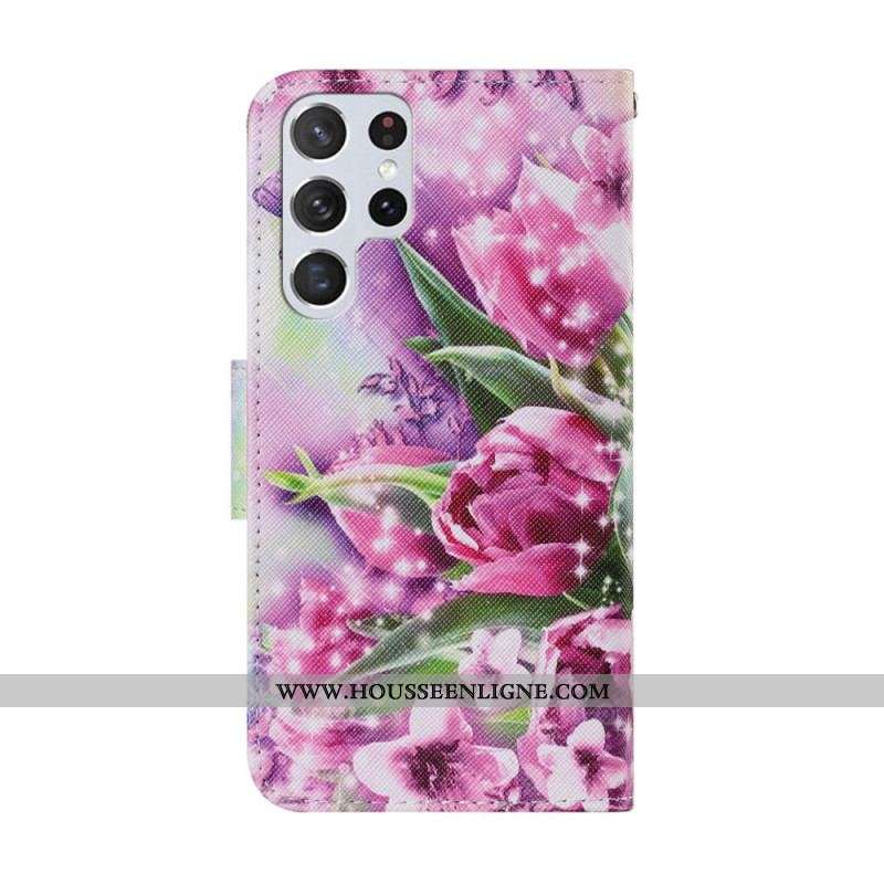 Housse Samsung Galaxy S22 Ultra 5G Papillons et Tulipes