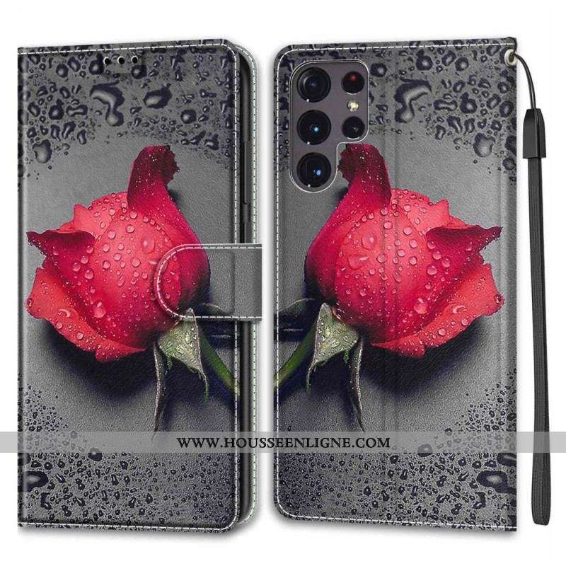 Housse Samsung Galaxy S22 Ultra 5G Roses avec Lanière