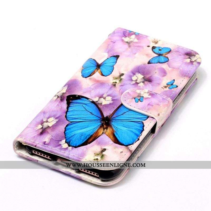 Housse Samsung Galaxy S23 5G Papillons Colorés à Lanière