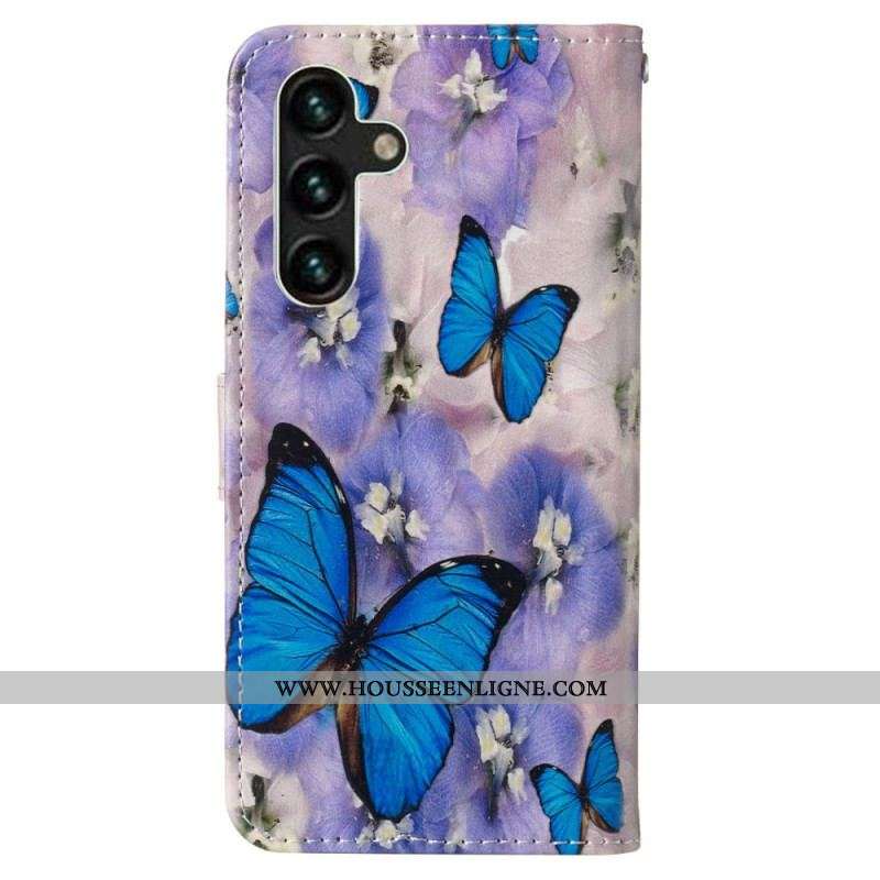 Housse Samsung Galaxy S23 5G Papillons Colorés à Lanière