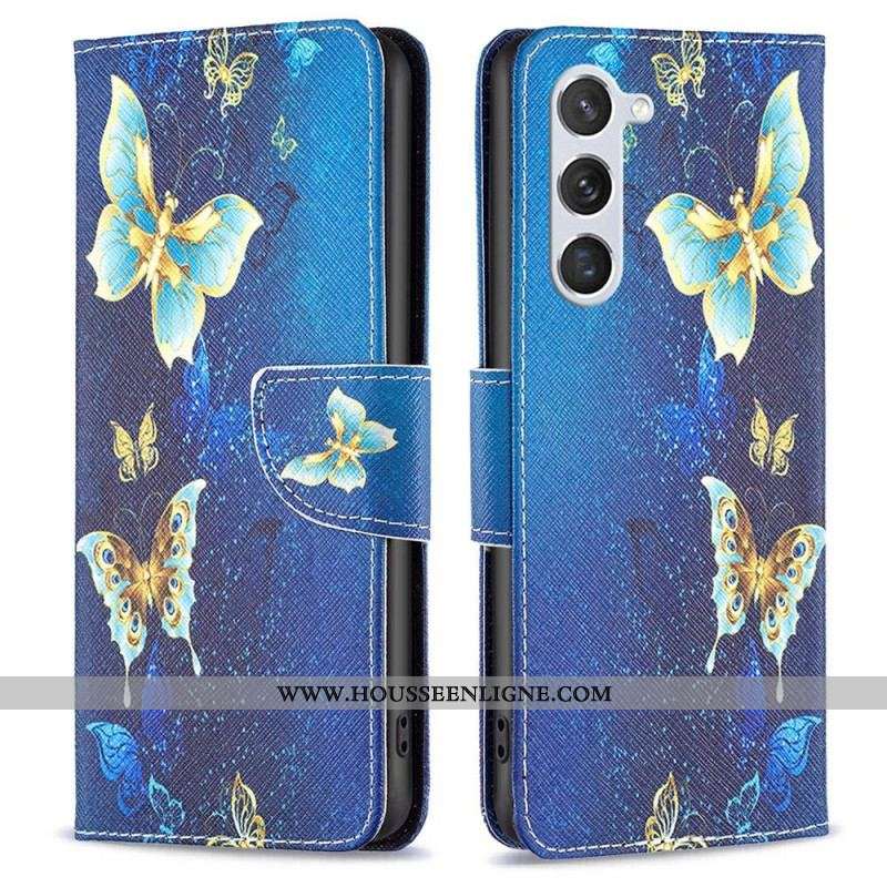 Housse Samsung Galaxy S23 5G Papillons Dorés